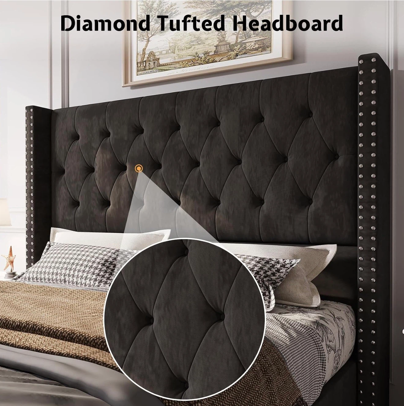 Queen Size Tufted Velvet Bed Frame