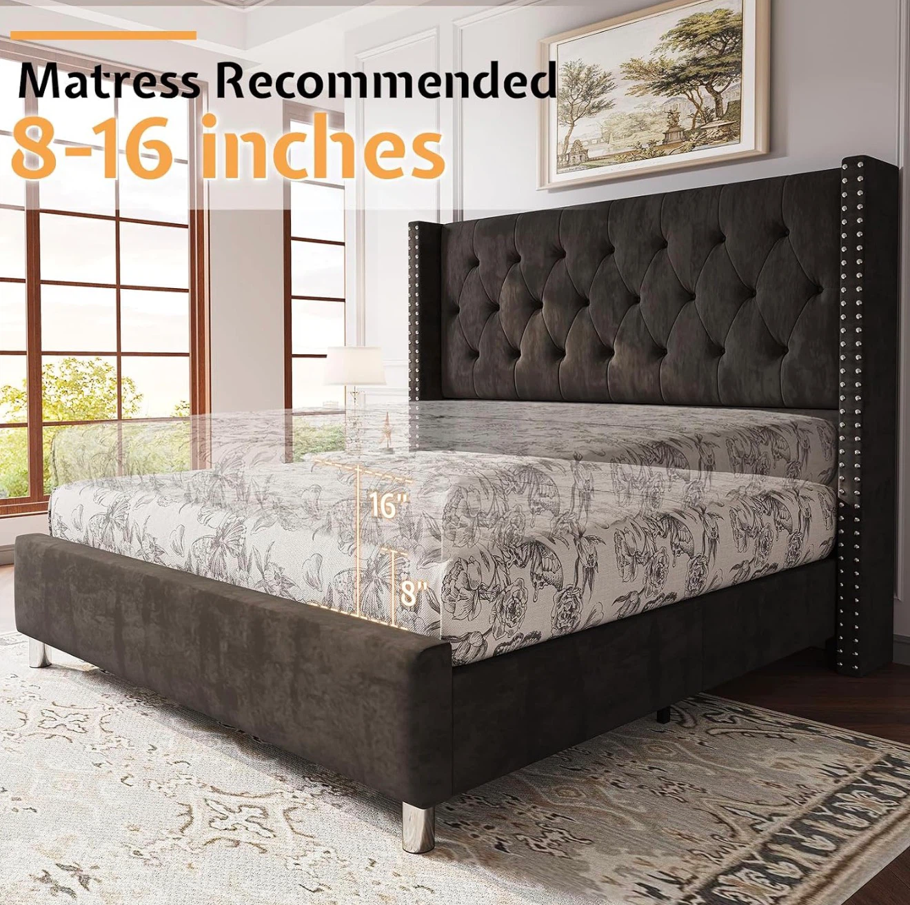 Queen Size Tufted Velvet Bed Frame - photo 3