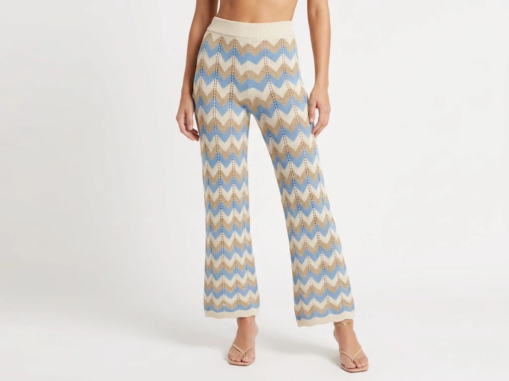 Chevron Knit Pants - Blue/Cream/Gold