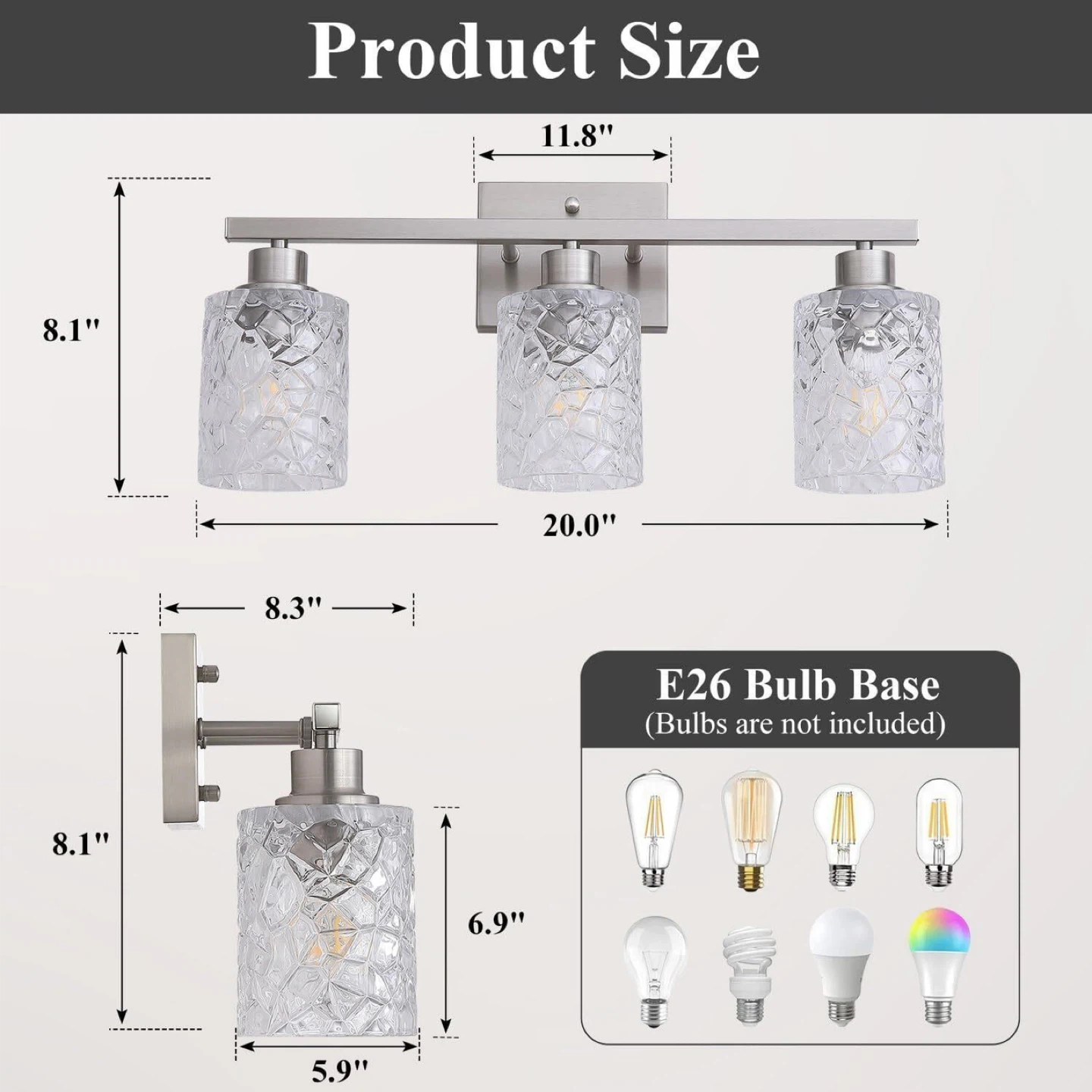 Emliviar 3-Light Vanity Light with Clear Geometric Glass - BNIB - photo 2