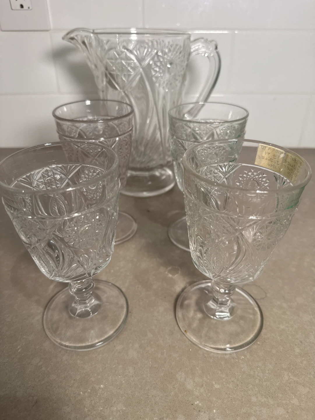 Vintage Crystal Pitcher and Glasses Set
