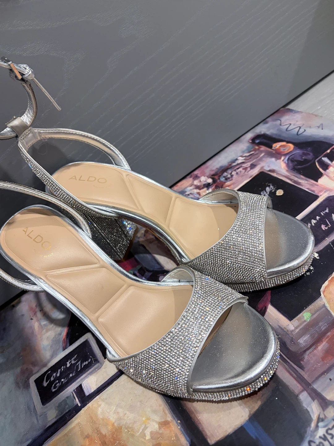 ALDO Sparkly Silver Block Heels
