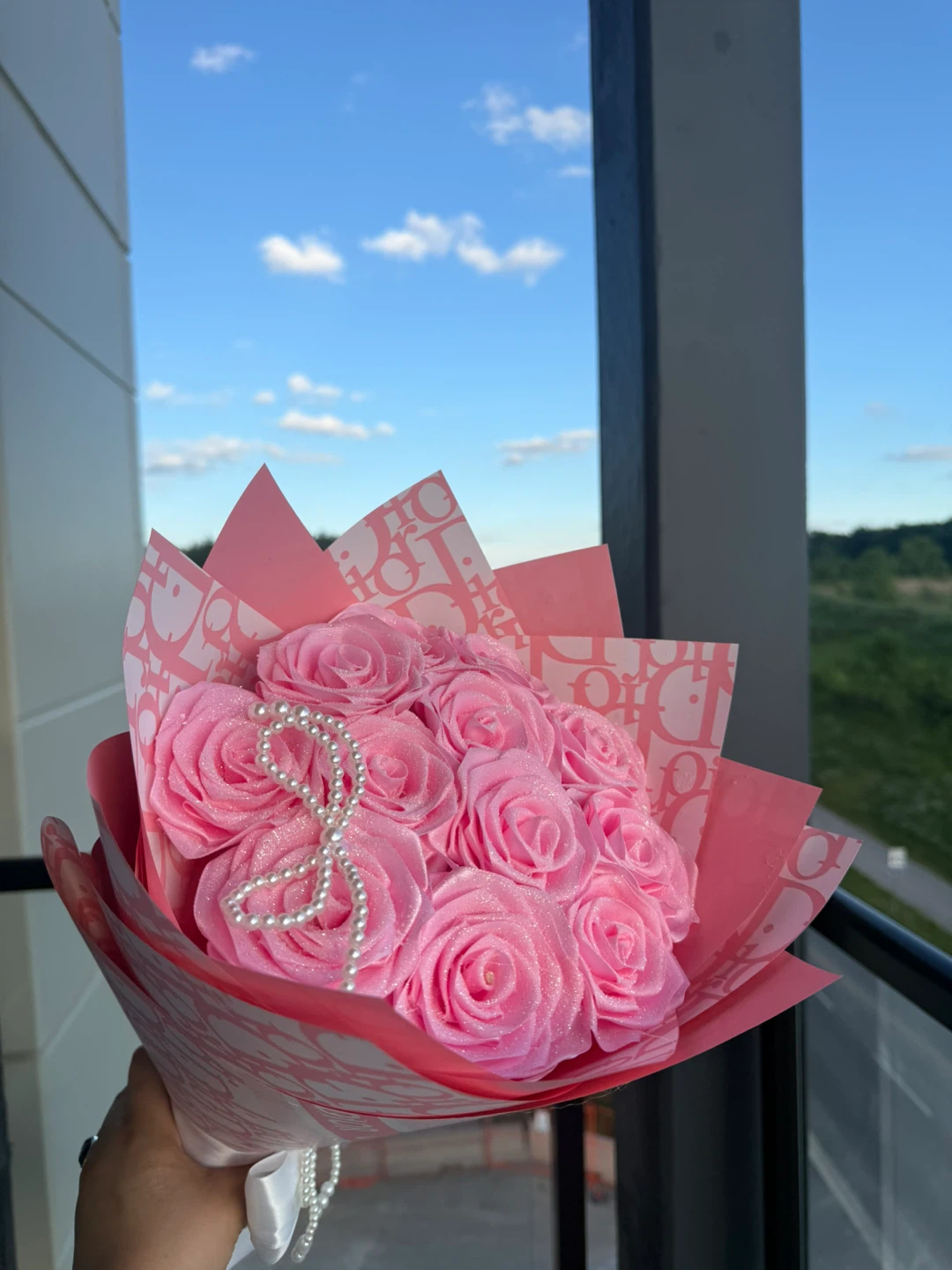 Pink Rose Bouquet with Pearls - photo 2