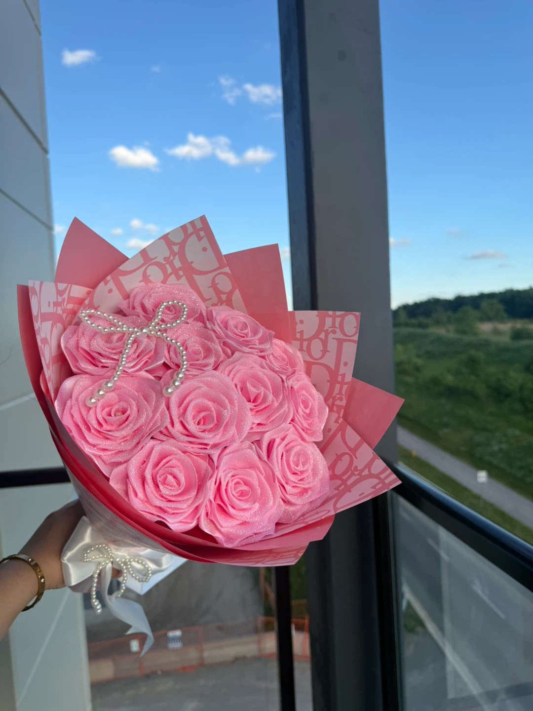 Pink Rose Bouquet with Pearls - photo 5