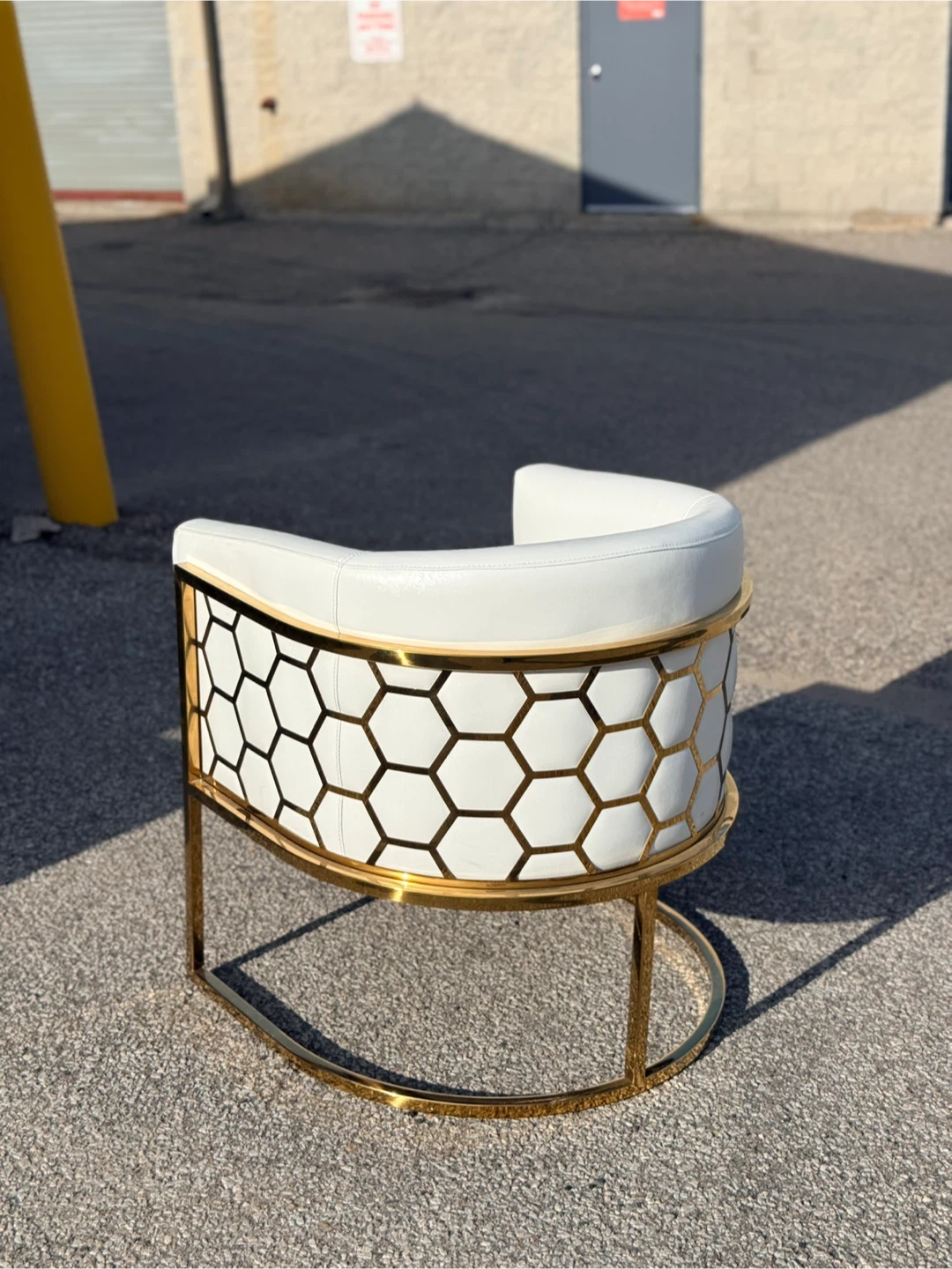 White Accent Chair with Gold Hexagonal Frame