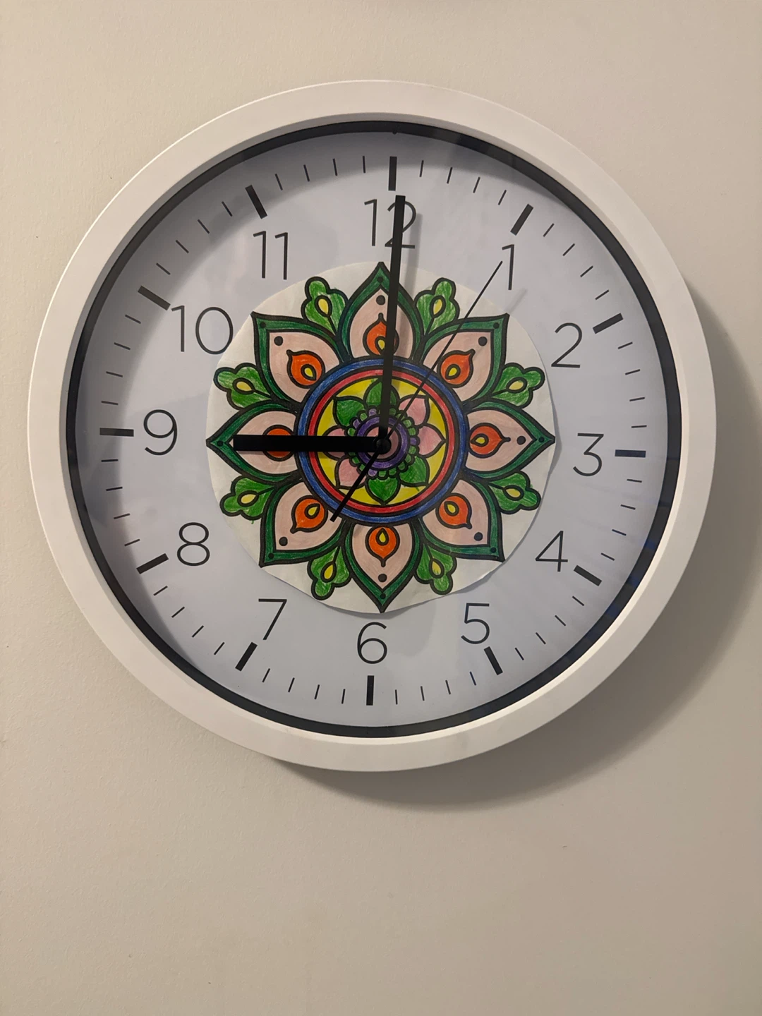 White Wall Clock with Mandala Design