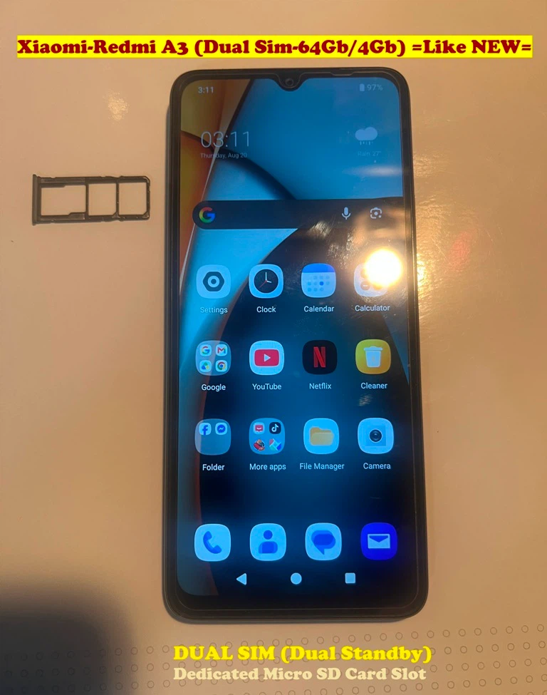 Xiaomi-Redmi A3 (Dual Sim-64Gb/4Gb) =Like NEW=