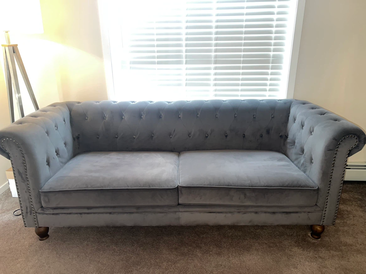 Grey Velvet Tufted Chesterfield Sofa