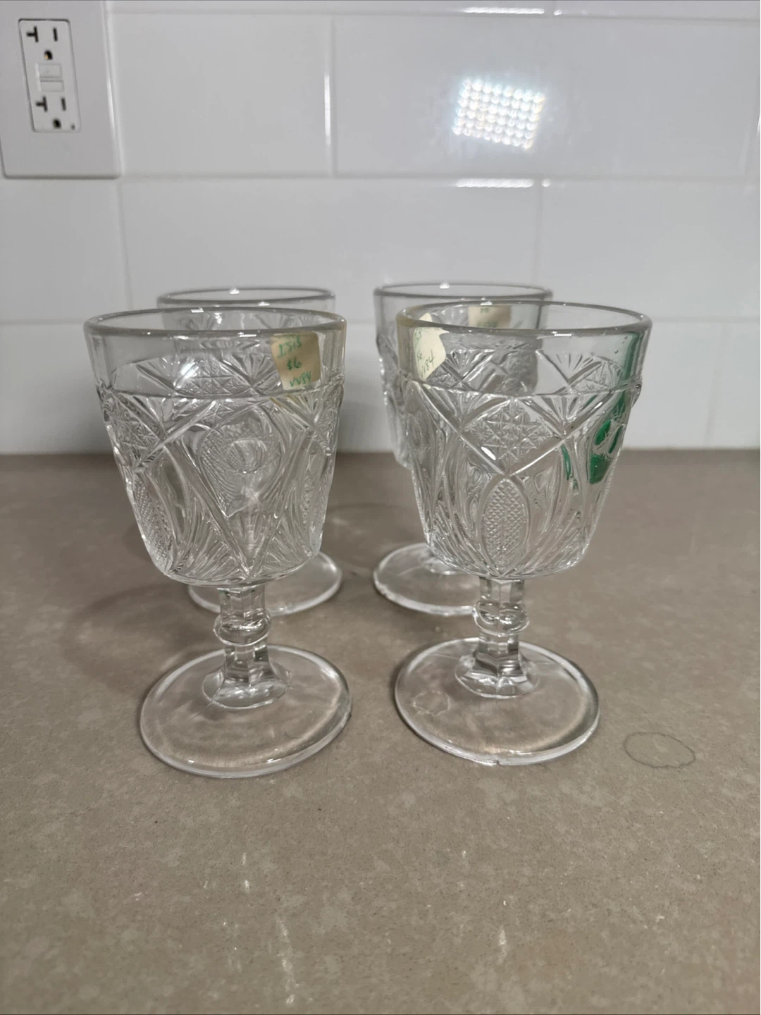 Set of 4 Crystal Cut Wine Glasses