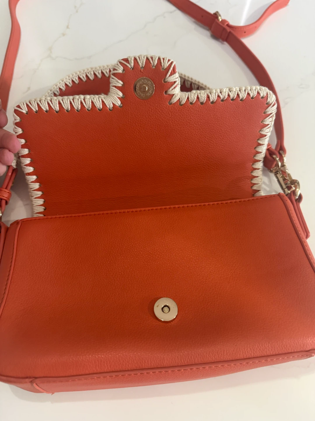 Orange Faux Leather Shoulder Bag with Whipstitch Detail - photo 4
