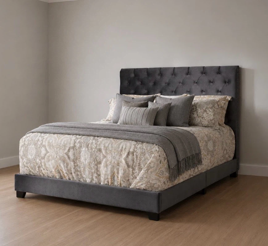 New Queen Size Luxury Dark Gray Upholstered Bed