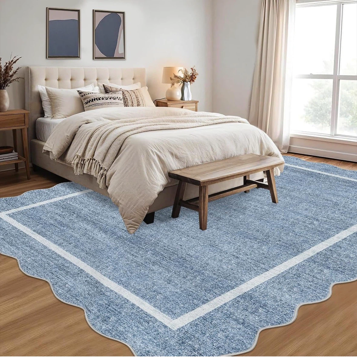 Blue Scalloped Edge Area Rug 7x5 ft - photo 2