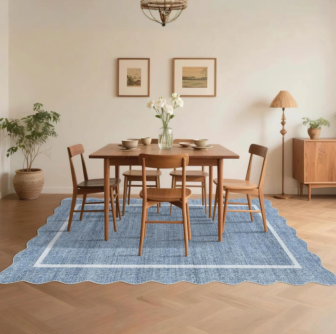 Blue Scalloped Edge Area Rug 7x5 ft - photo 3
