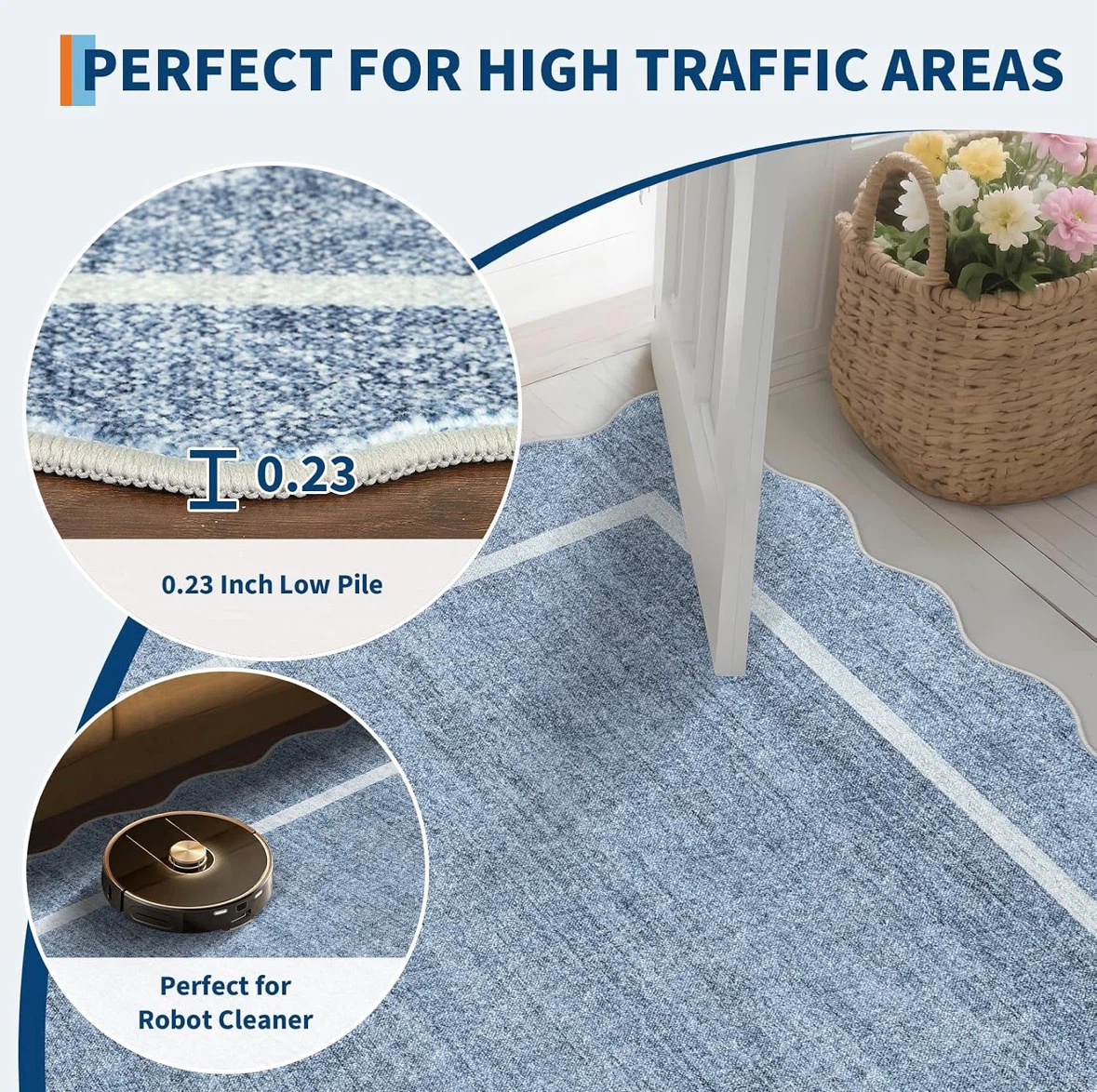 Blue Scalloped Edge Area Rug 7x5 ft - photo 5