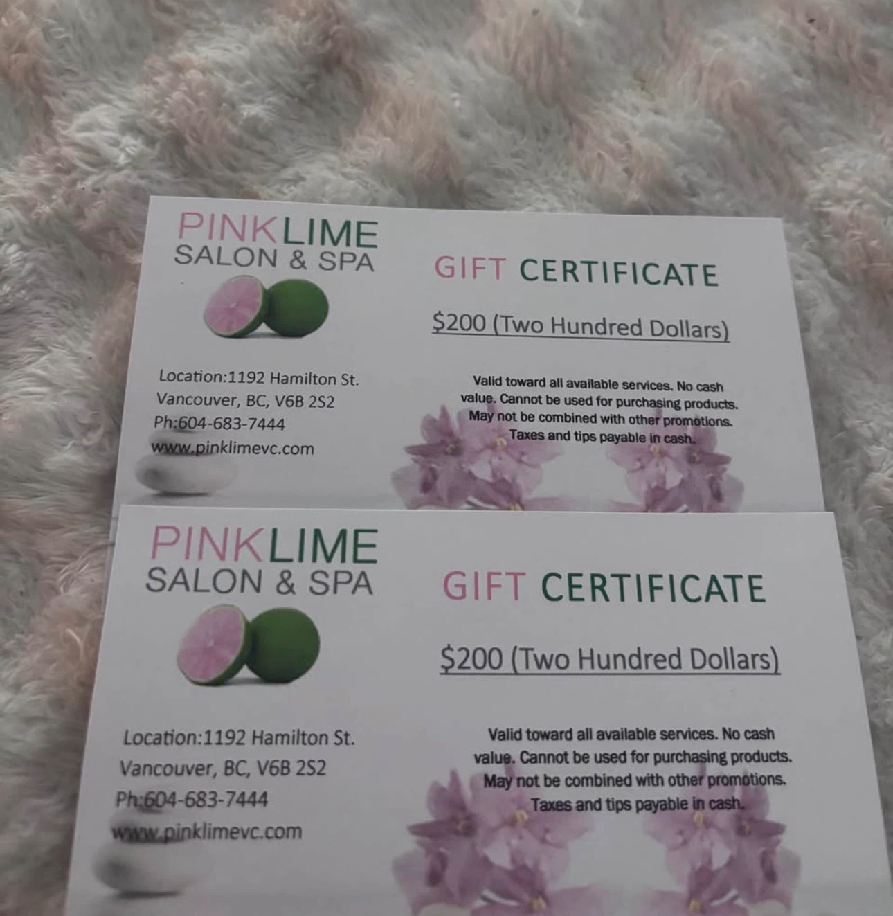 $400 in Pink Lime Salon & Spa Gift Certificate