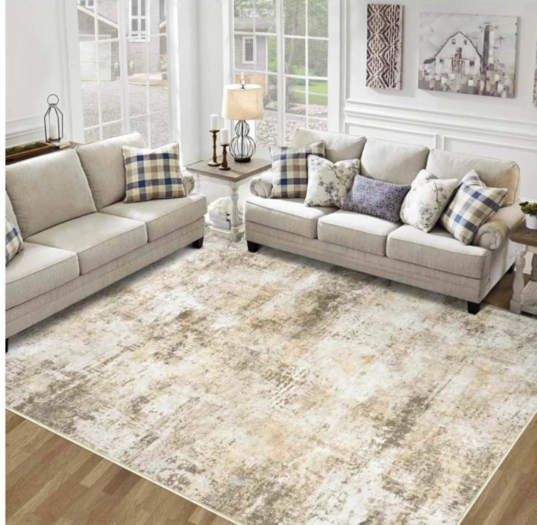 Distressed Abstract Area Rug 10x14 ft