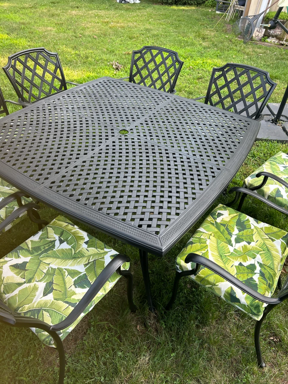 Square Outdoor cast iron Dining Table with 8 Chairs