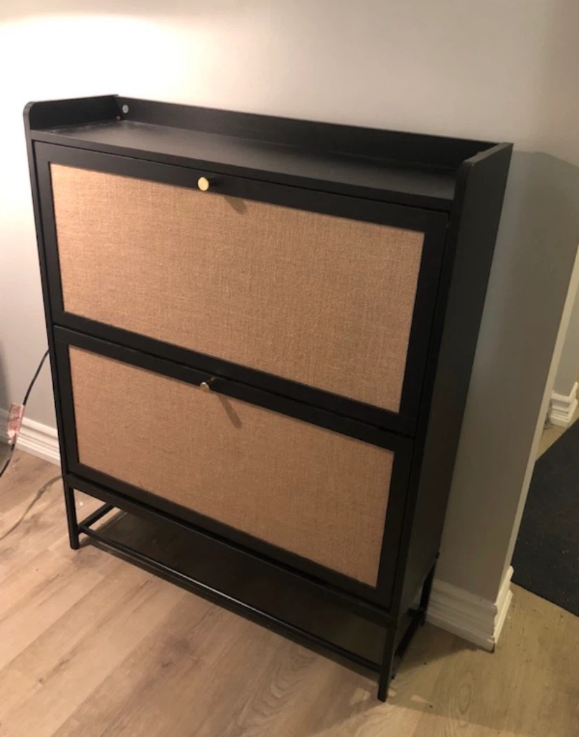 Black 2-Door Shoe Cabinet with Cane Fronts