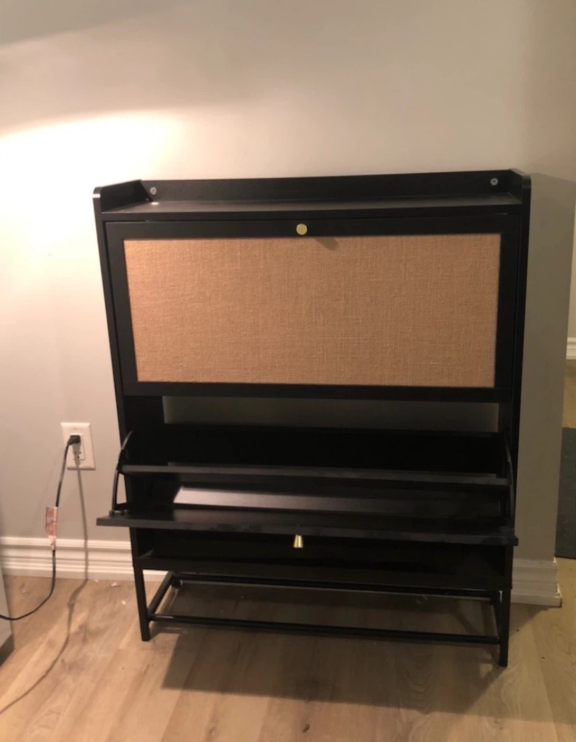 Black 2-Door Shoe Cabinet with Cane Fronts - photo 2