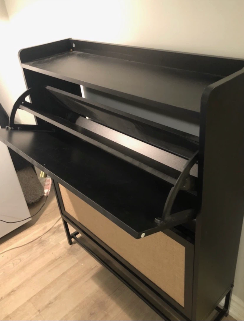 Black 2-Door Shoe Cabinet with Cane Fronts - photo 3