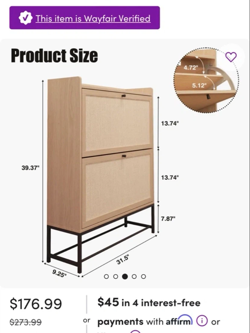 Black 2-Door Shoe Cabinet with Cane Fronts - photo 4