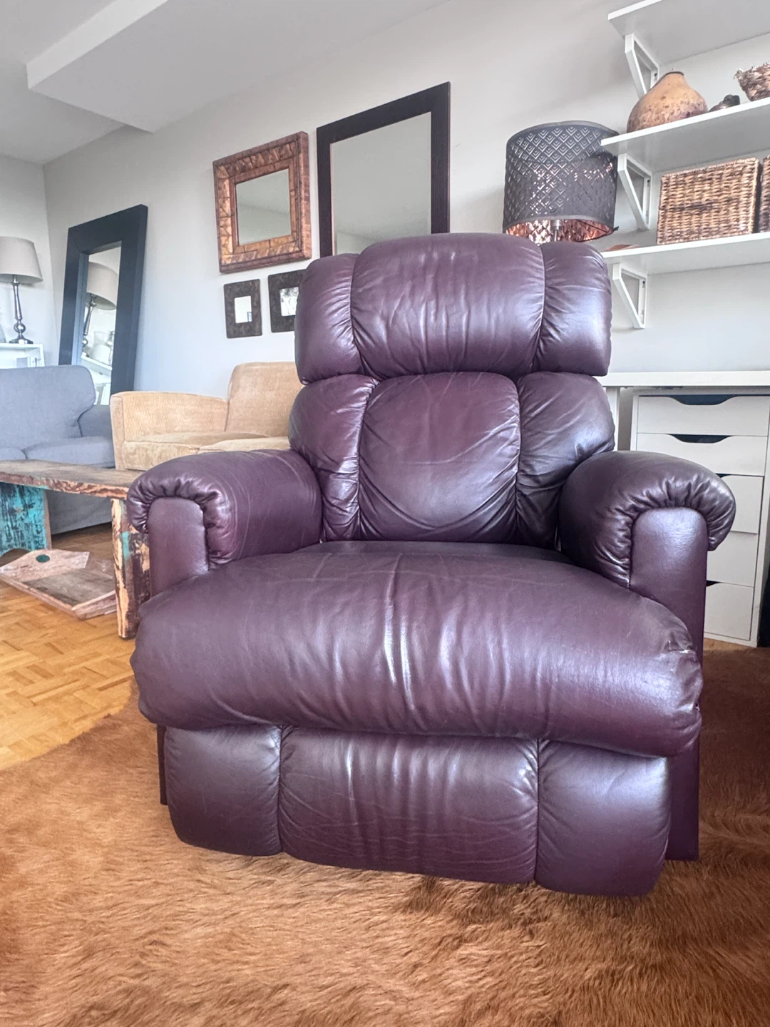 Recliner Armchair - Dark Purple Leather