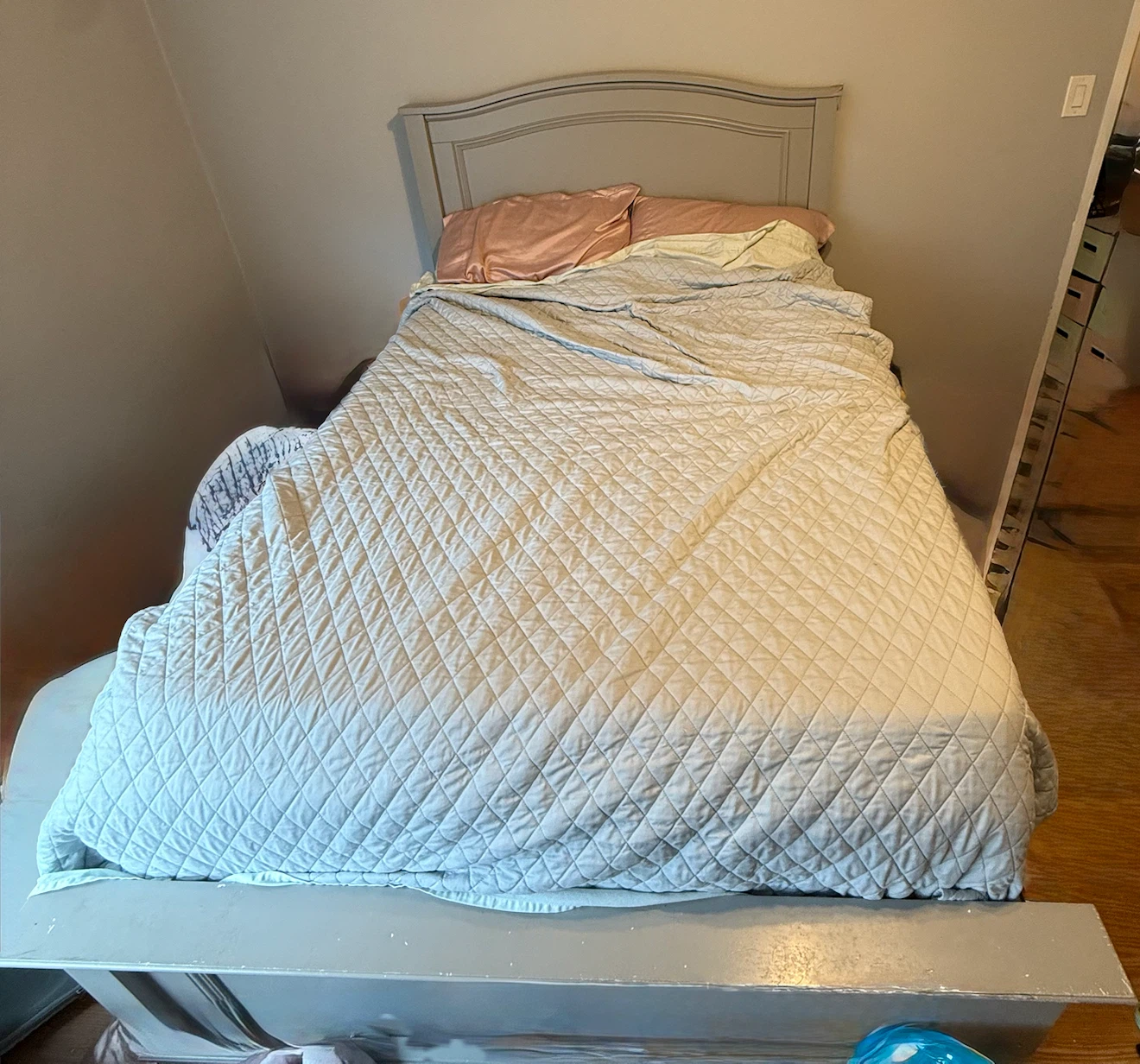 Wooden bed frame and mattress