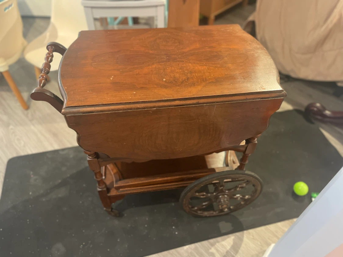 Vintage Wooden Bar Cart with Glass Tray