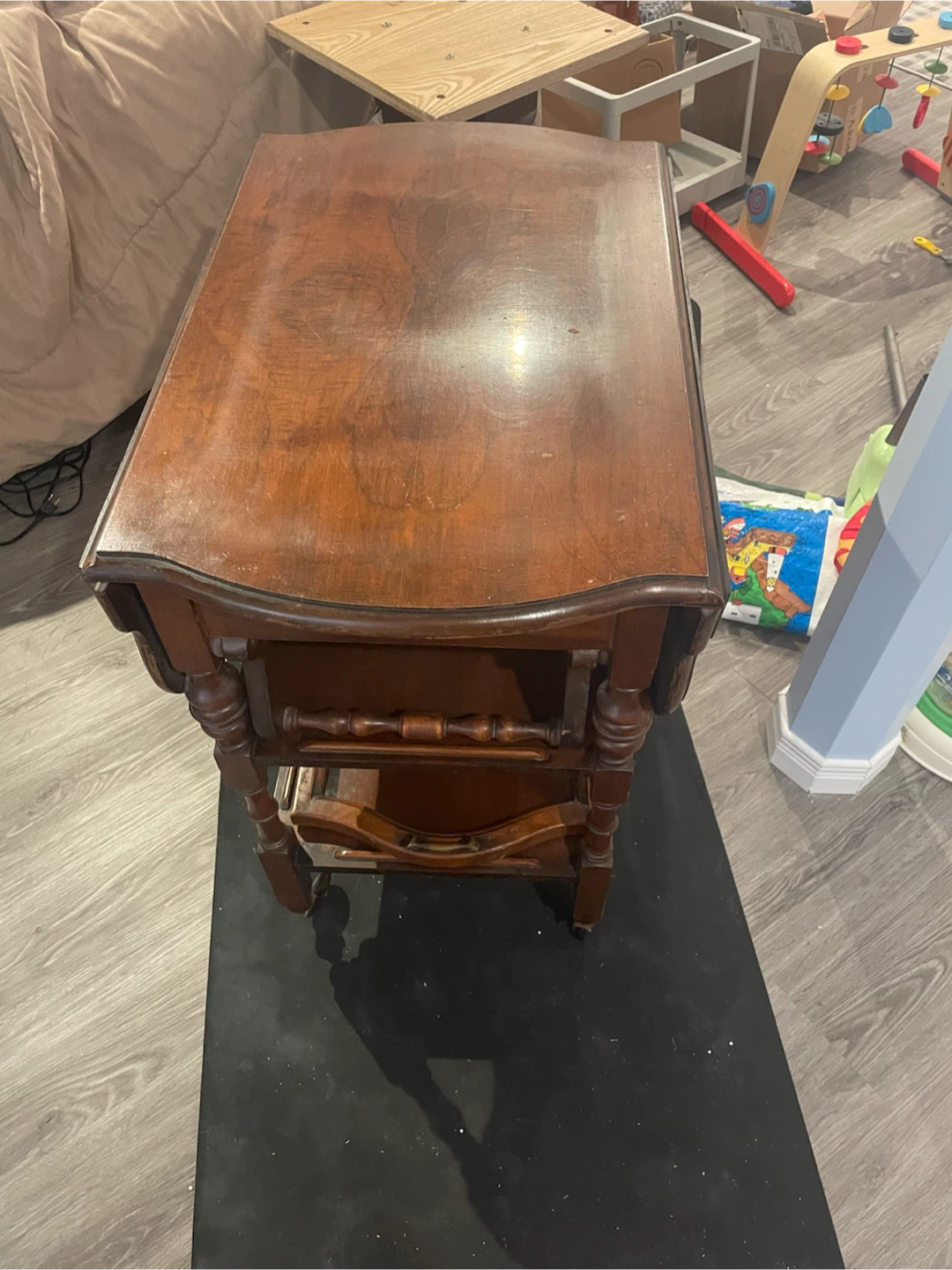 Vintage Wooden Bar Cart with Glass Tray - photo 2