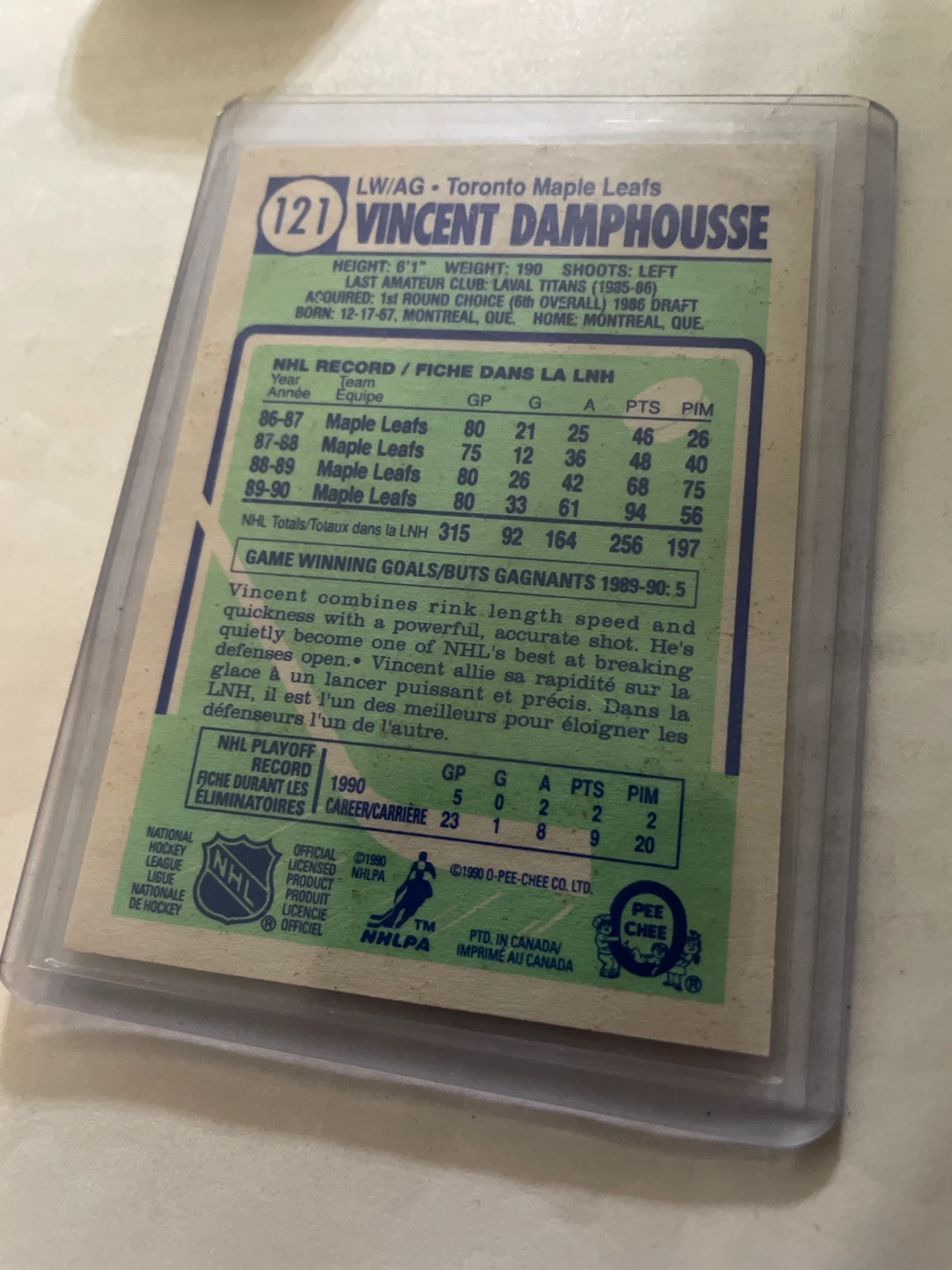 1990 O-Pee-Chee Vincent Damphousse Hockey Card - photo 2