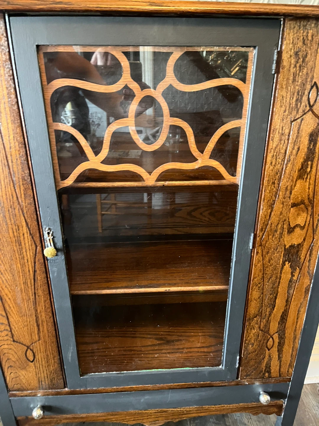 Vintage wood display cabinet with glass door - photo 2