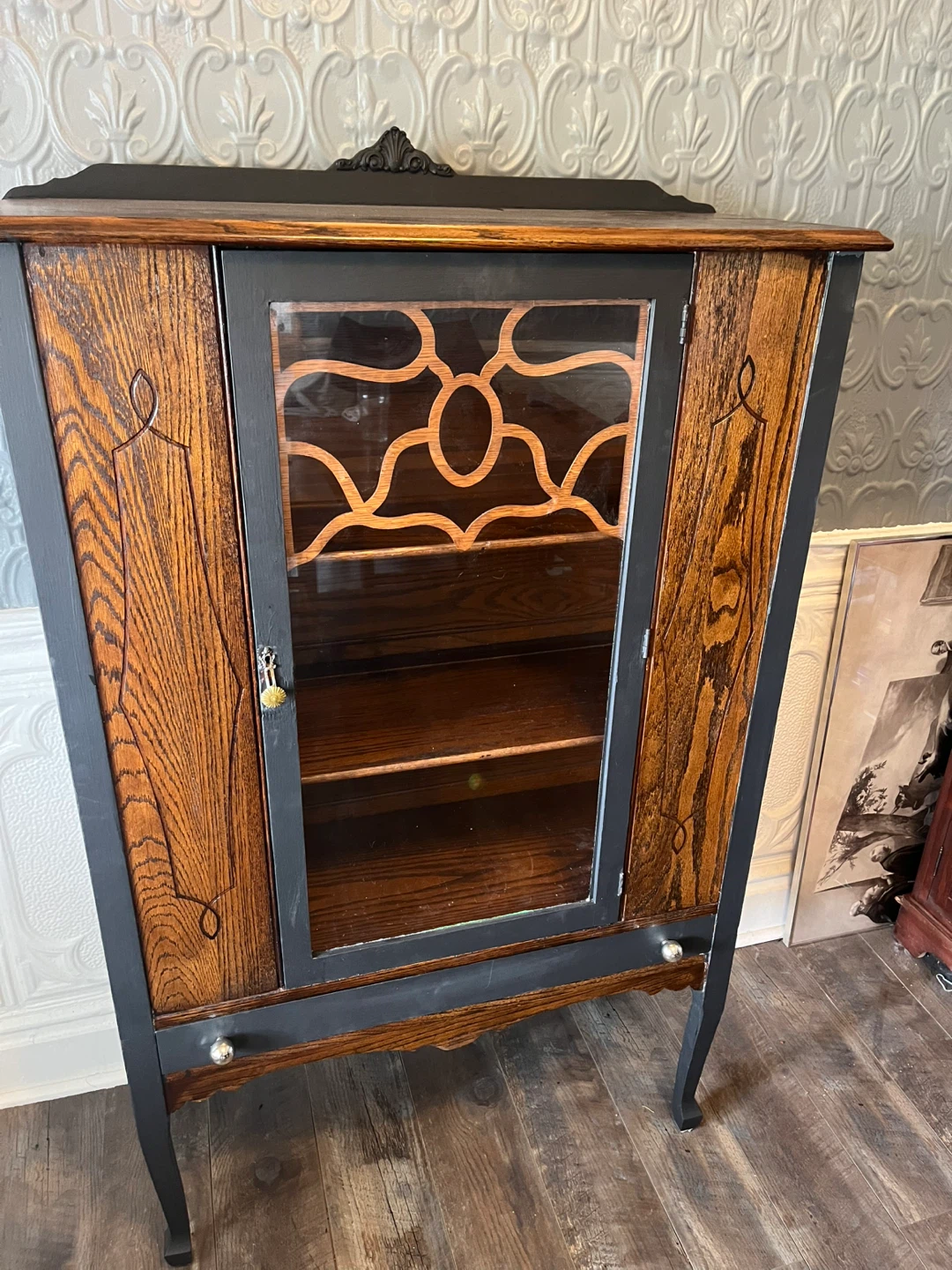 Vintage wood display cabinet with glass door - photo 5