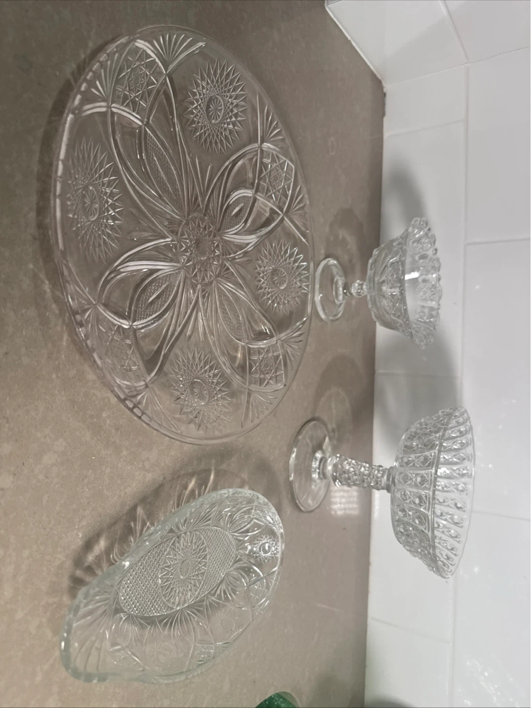 Vintage Crystal Glass Dessert Dish Set