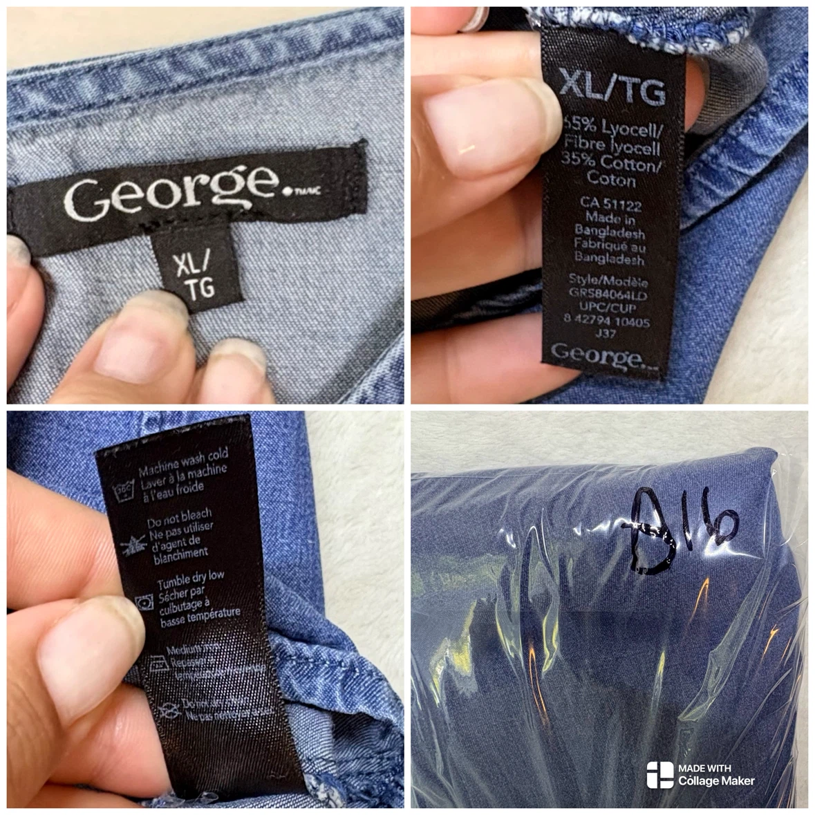 George Blue Chambray Denim Dress Bell Sleeve Round Neck Size XL - photo 4