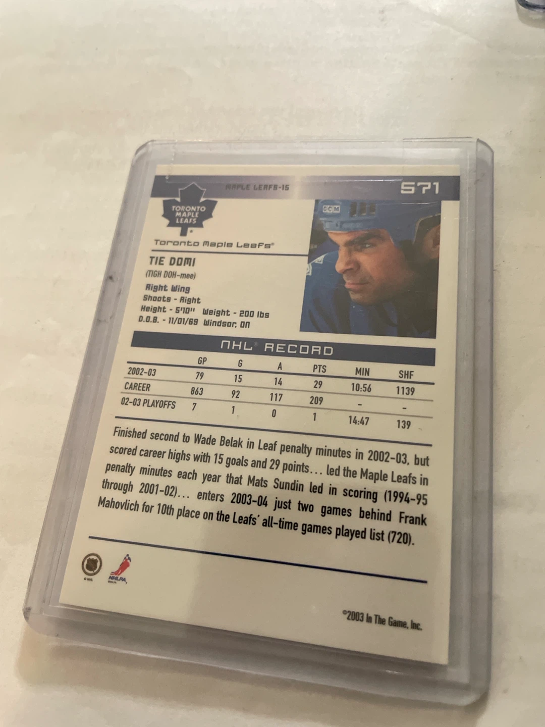 Tie Domi Toronto Maple Leafs Hockey Card - photo 2