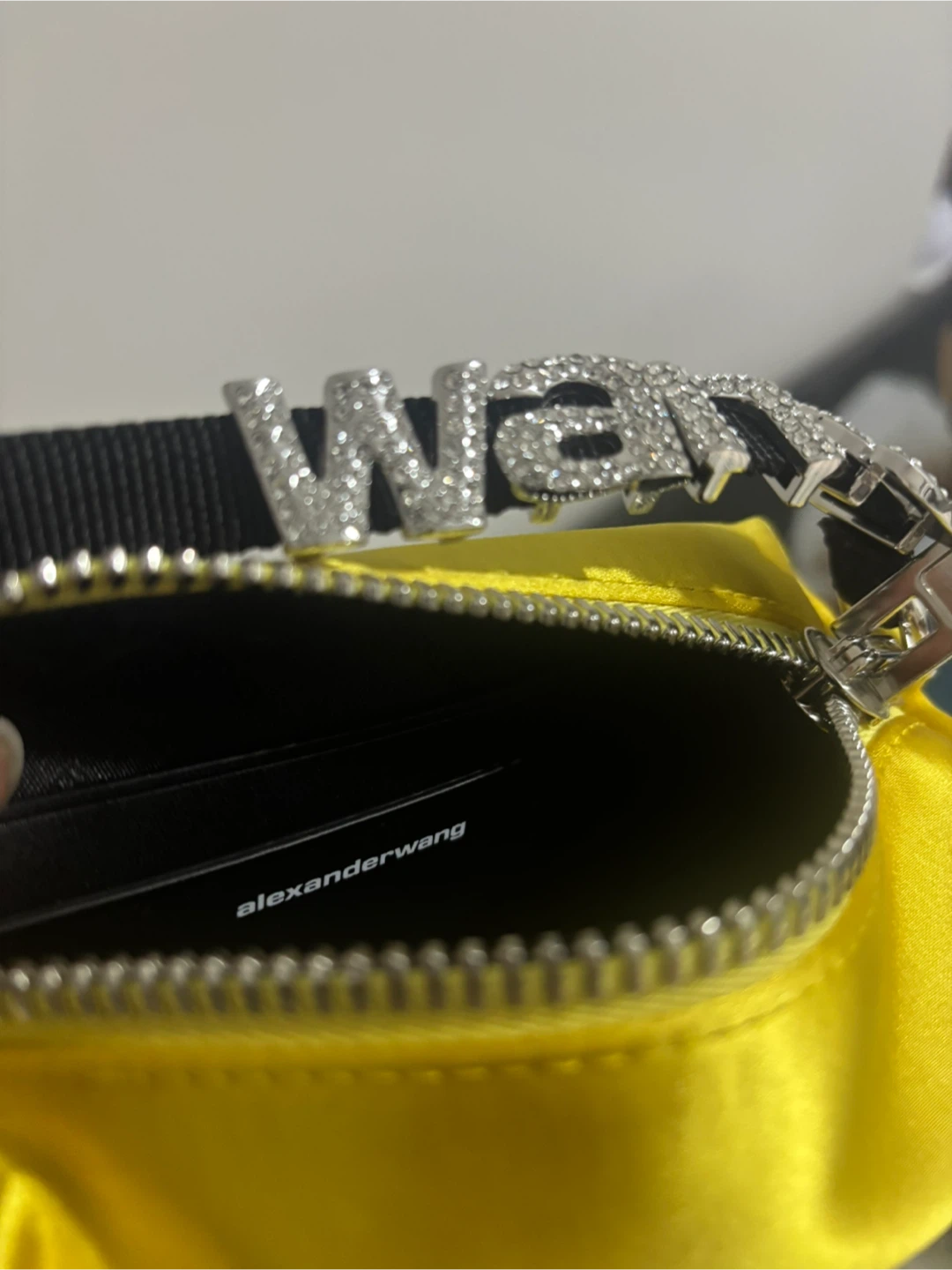 Alexander Wang Yellow Satin Rhinestone Logo Mini Bag - photo 3