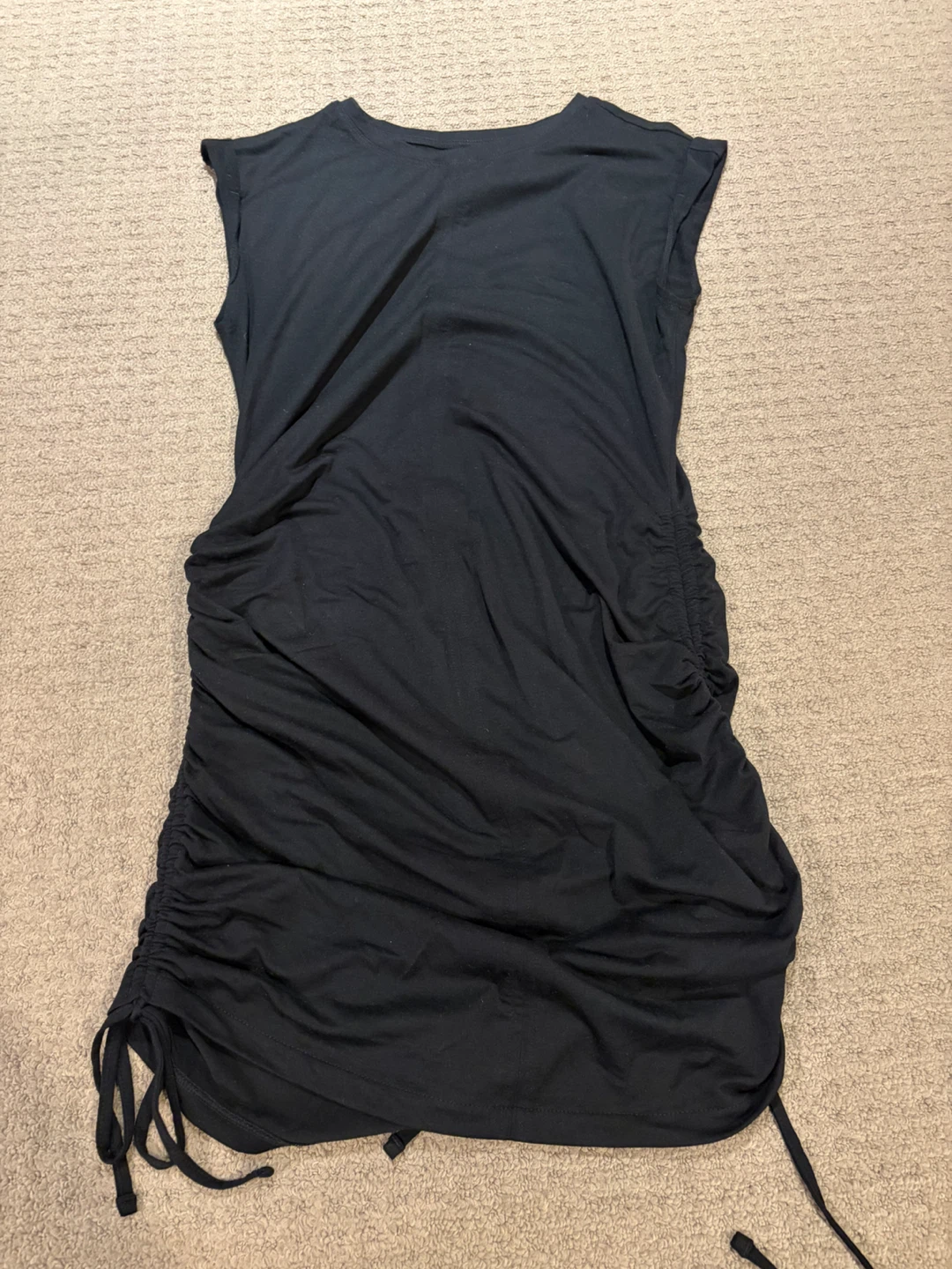 Black Ruched Drawstring Dress