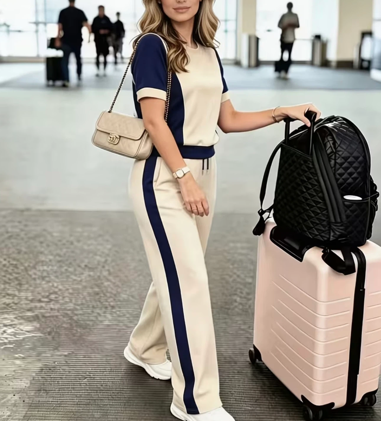 Women's Navy and Beige Tracksuit Set - photo 3