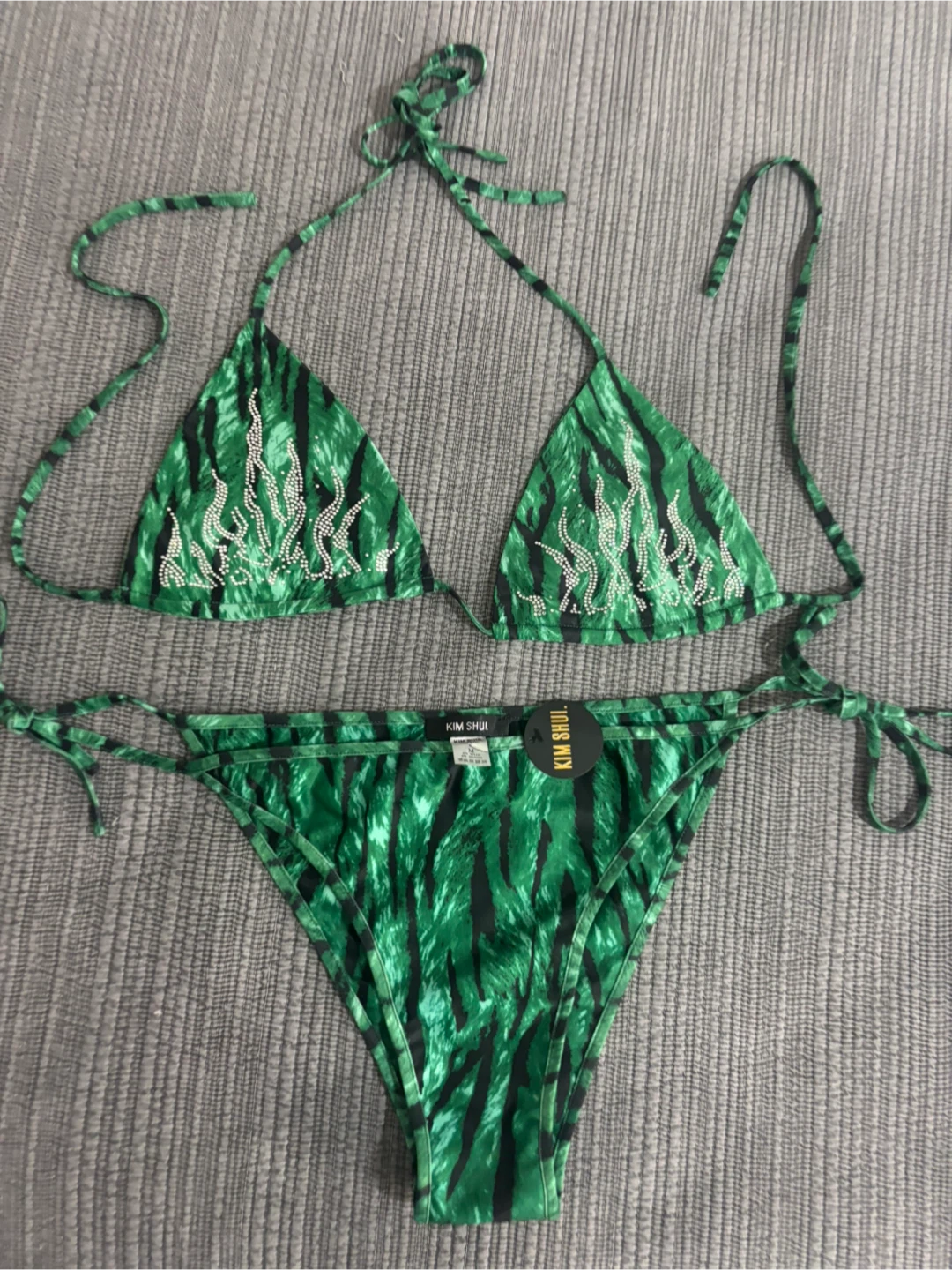 Kim Shui Green Tiger Print Bikini M