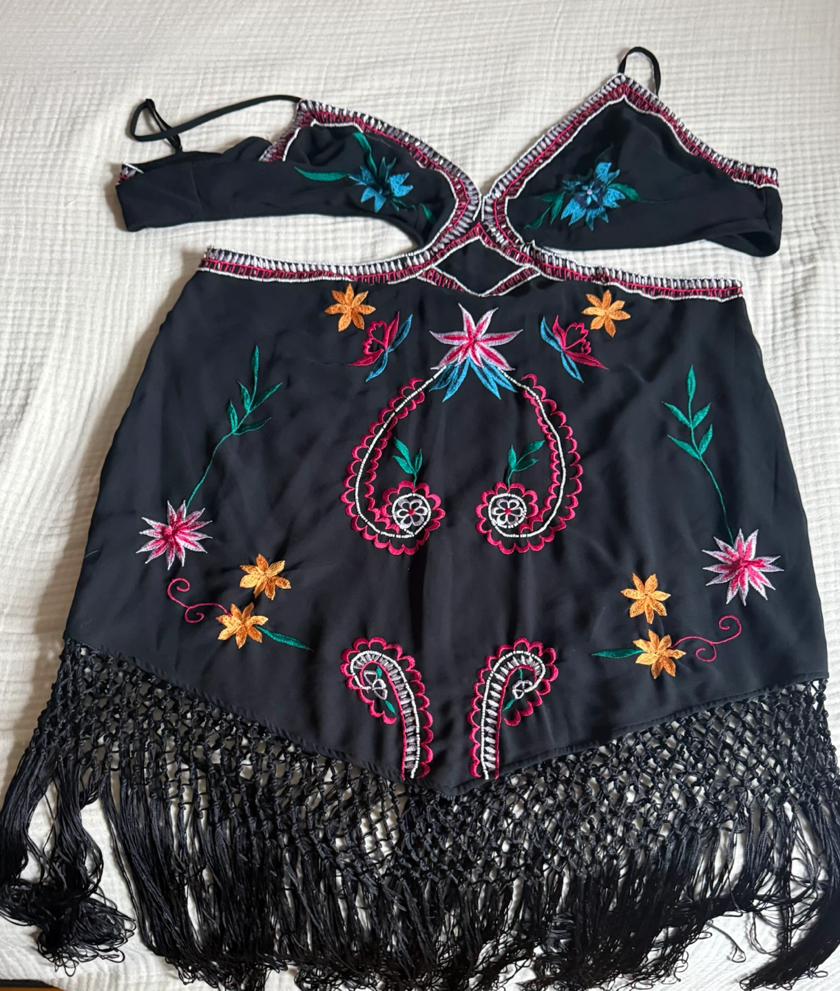 Black Embroidered Fringe Dress