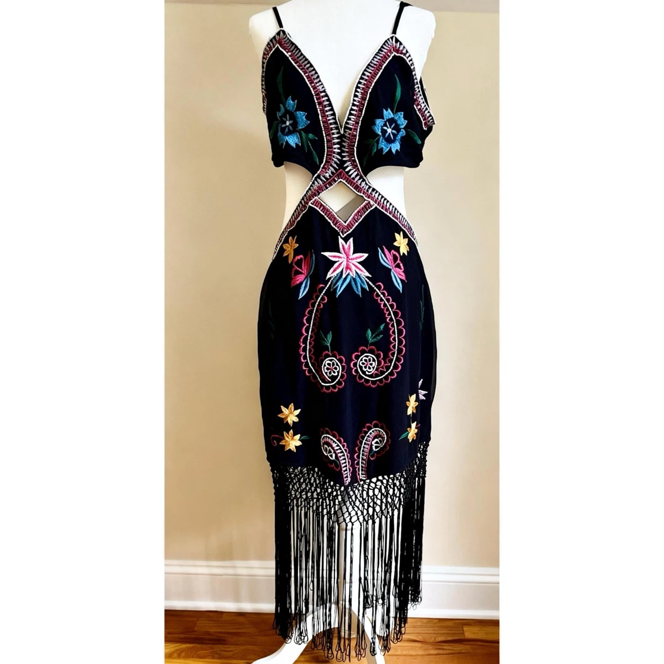 Black Embroidered Fringe Dress - photo 2