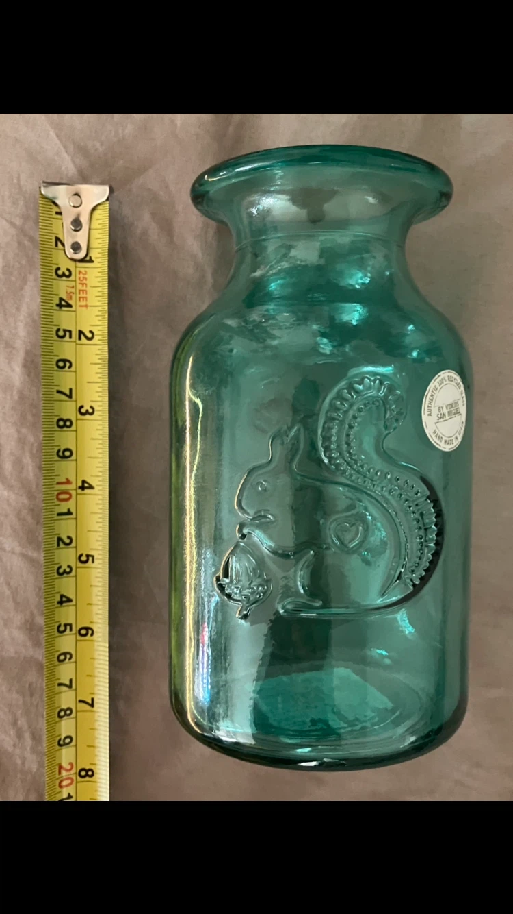 Vidrios San Miguel Turquoise Squirrel Embossed Vase🐿️🏺🩵💚💙💐🇪🇸