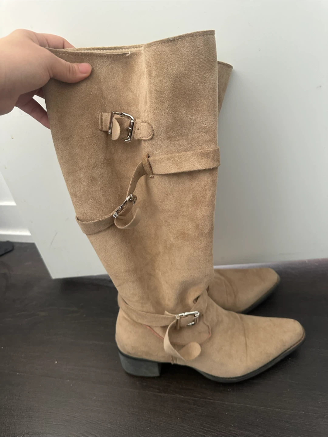 Tan Suede Buckle Tall Boots Size 39 - photo 2