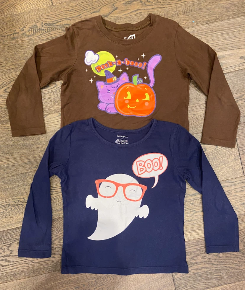 EUC: Set of 2 Kids Halloween Long Sleeve Cotton Shirts Size 4