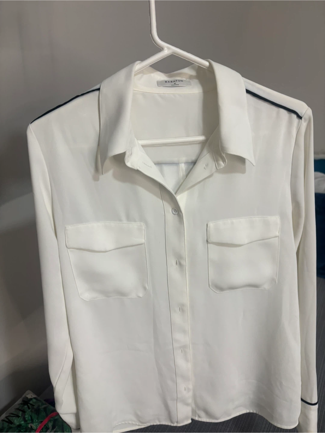 Babaton White Button-Up Shirt with Black Trim - Size M