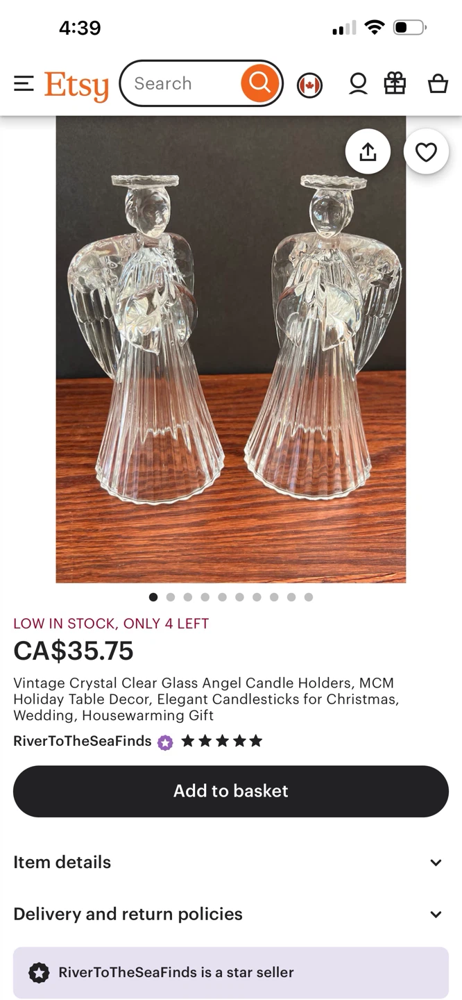 Vintage Crystal Clear Glass Angel Candle Holders - photo 2