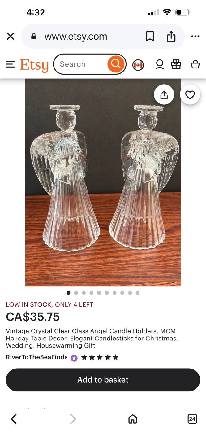Vintage Crystal Clear Glass Angel Candle Holders - photo 3