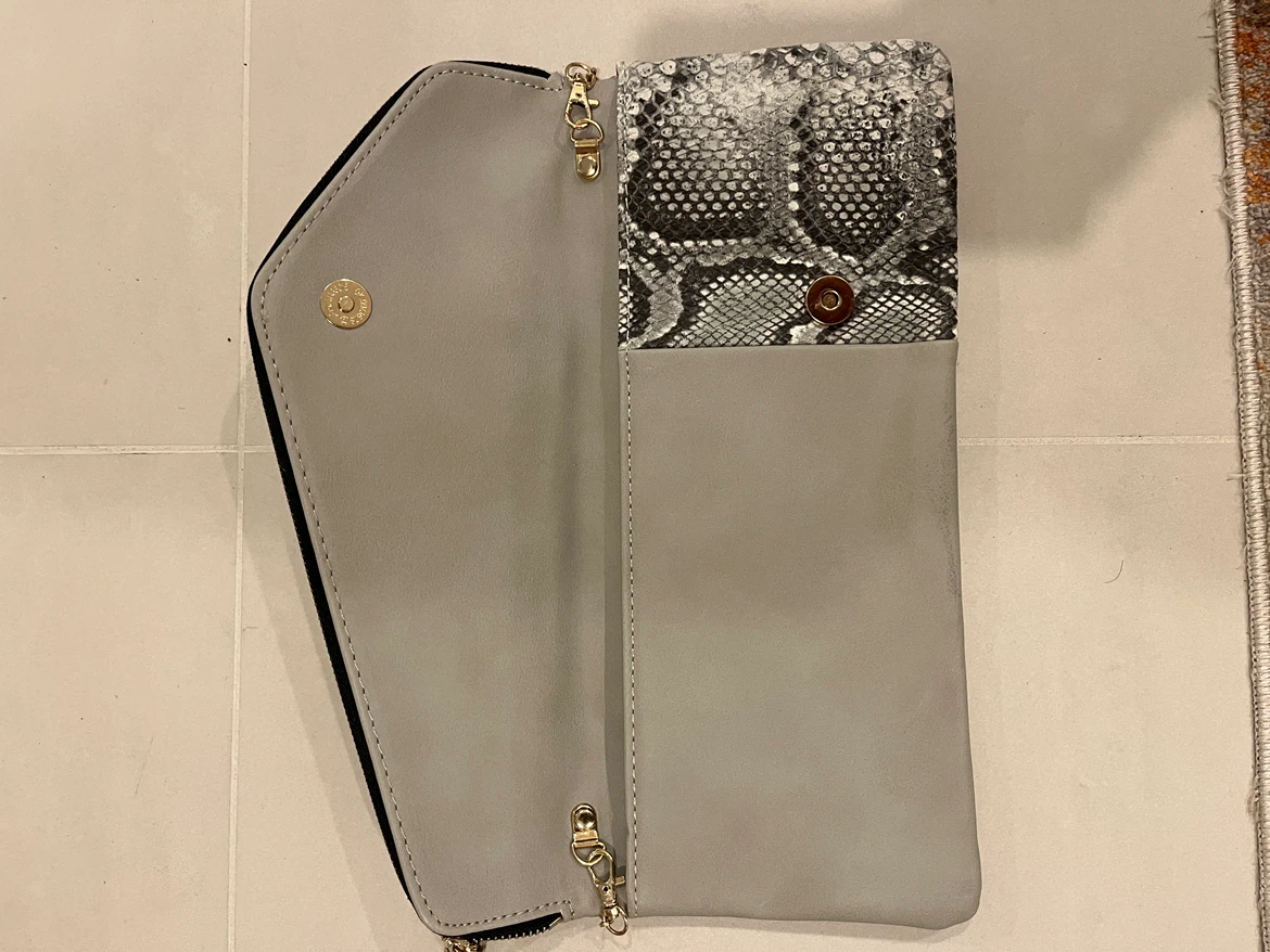 Grey and Snake Print Clutch with Gold Chain - photo 2