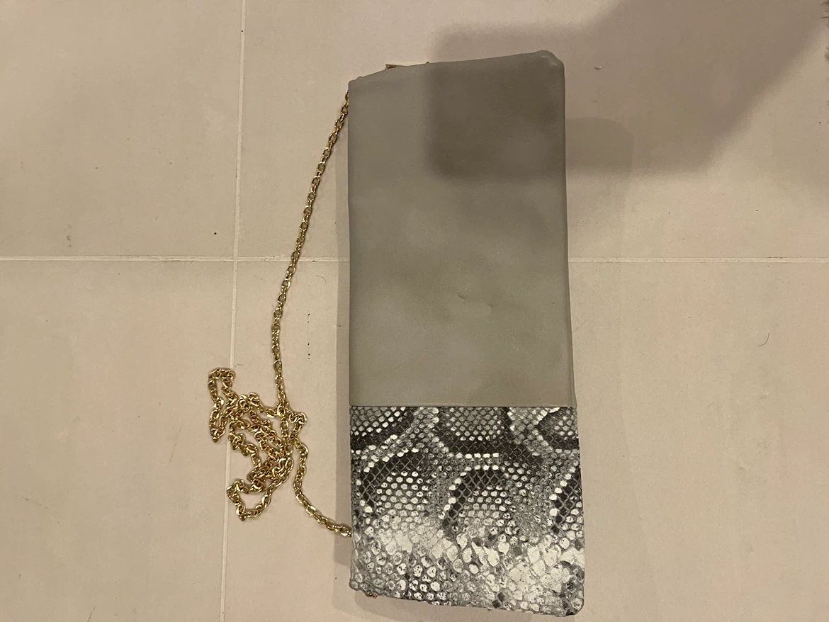Grey and Snake Print Clutch with Gold Chain - photo 3