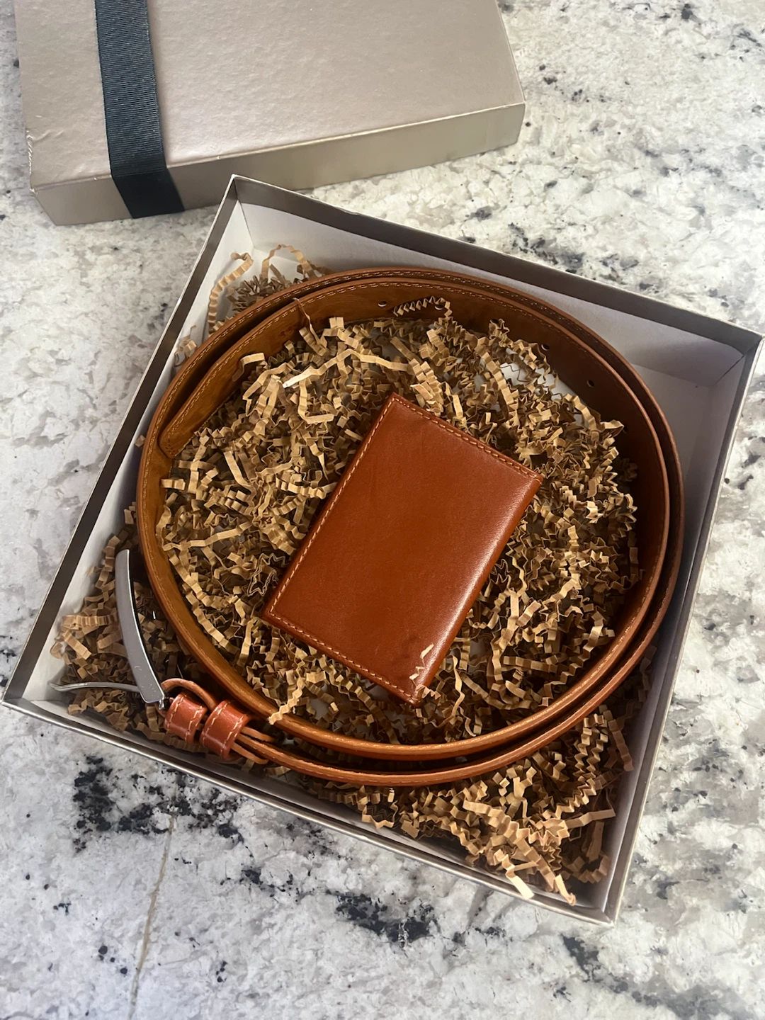 Brown Leather Belt and Card Holder Set